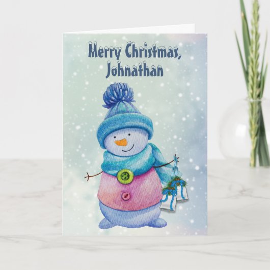 Cute Snowman Holding Kerstmis Bells Feestdagen Kaart (Voorkant)
