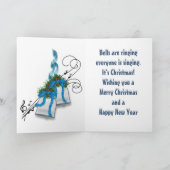 Cute Snowman Holding Kerstmis Bells Feestdagen Kaart (Binnen)