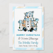 Cute Snowman Holding met kerstlichten - Gepersonal Kaart (Voorkant)