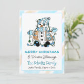 Cute Snowman Holding met kerstlichten - Gepersonal Kaart (Staand voorkant)