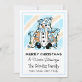 Cute Snowman Holding met kerstlichten - Gepersonal Kaart (Voorkant)