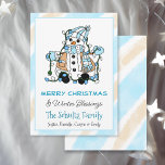 Cute Snowman Holding met kerstlichten - Gepersonal Kaart<br><div class="desc">Aangepaste handgetekende kerstkaarten met een schattige blauwe sneeuwman in sjaal en mittens met kerstverlichting.</div>