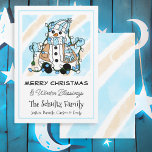 Cute Snowman Holding met kerstlichten - Gepersonal Kaart<br><div class="desc">Met de hand getekende,  gepersonaliseerde kerstkaarten met een schattige blauwe sneeuwman in sjaal en mittens met kerstverlichting.</div>