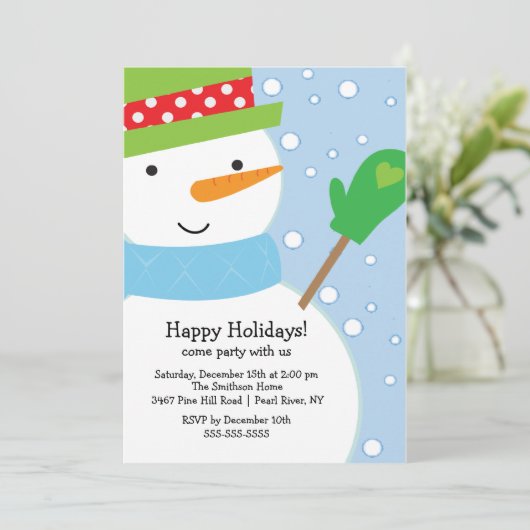 Cute Snowman Holiday Party Uitnodiging (Staand voorkant)