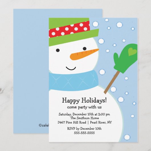 Cute Snowman Holiday Party Uitnodiging (Voorkant / Achterkant)