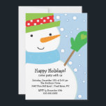 Cute Snowman Holiday Party Uitnodiging<br><div class="desc">Start je feestdag meteen met de oute Prettige feestdagen sneeuwman en sneeuwvlokken Uitnodiging voor Kerstmis. Zorg ervoor dat al je vrienden en familieleden er zijn om dit vakantieseizoen met je te vieren! Kerstmis is voor de meesten een favoriete tijd van het jaar, wees er zeker van dat je omringd bent...</div>