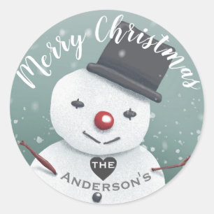 Cute Snowman Illustratie Winter Kerstmis Ronde Sticker