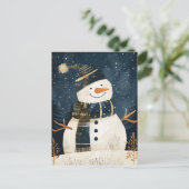 Cute Snowman Illustration Whimsical Winter Xmas Briefkaart (Staand voorkant)