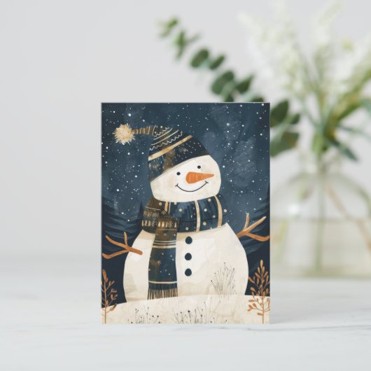 Cute Snowman Illustration Whimsical Winter Xmas Briefkaart (Staand voorkant)