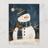 Cute Snowman Illustration Whimsical Winter Xmas Briefkaart (Voorkant)