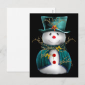 Cute Snowman in Blue en Green Velvet Kerstmis Feestdagenkaart (Voorkant / Achterkant)
