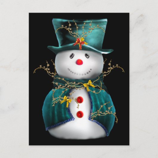 Cute Snowman in Blue en Green Velvet Kerstmis Feestdagenkaart (Voorkant)