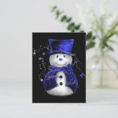 Cute Snowman in Blue Velvet Kerstmis Feestdagenkaart (Staand voorkant)