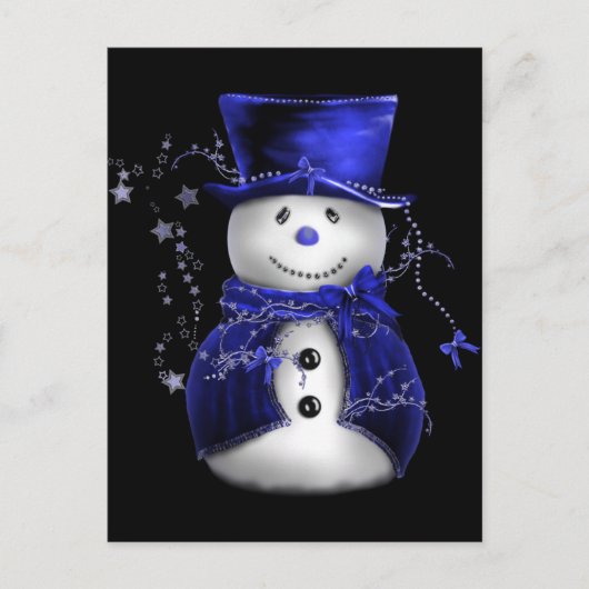 Cute Snowman in Blue Velvet Kerstmis Feestdagenkaart (Voorkant)