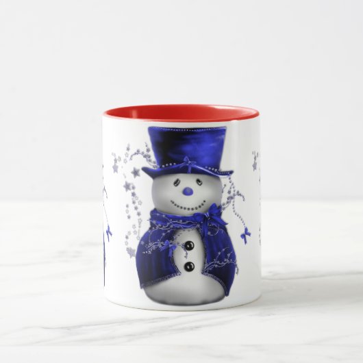 Cute Snowman in Blue Velvet Kerstmis Mok (Midden)