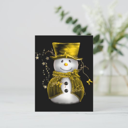 Cute Snowman in Gold Velvet Kerstmis Feestdagenkaart (Staand voorkant)