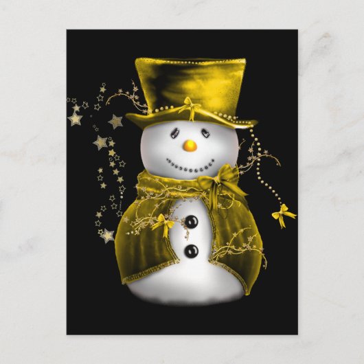 Cute Snowman in Gold Velvet Kerstmis Feestdagenkaart (Voorkant)