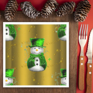 Cute Snowman in Green op Gold Kerstmis Servet