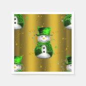 Cute Snowman in Green op Gold Kerstmis Servet (Voorkant)