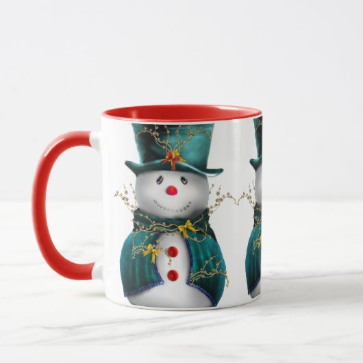 Cute Snowman in Green Velvet Kerstmis Mok (Links)