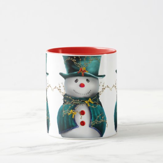 Cute Snowman in Green Velvet Kerstmis Mok (Midden)
