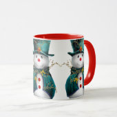 Cute Snowman in Green Velvet Kerstmis Mok (Voorkant rechts)