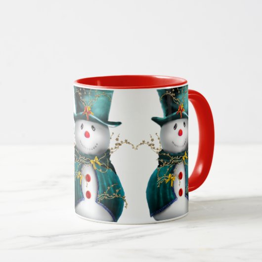 Cute Snowman in Green Velvet Kerstmis Mok (Voorkant rechts)