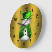 Cute Snowman in Green Velvet op Gold Kerstmis Grote Klok (Hoek)