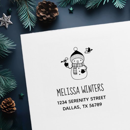 Cute Snowman in Knet Pet en Scarf Adres 2 Zelfinktende Stempel