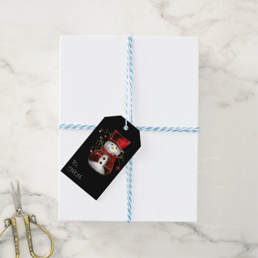 Cute Snowman in Red Velvet Kerstmis Cadeaulabel (Met Touw)