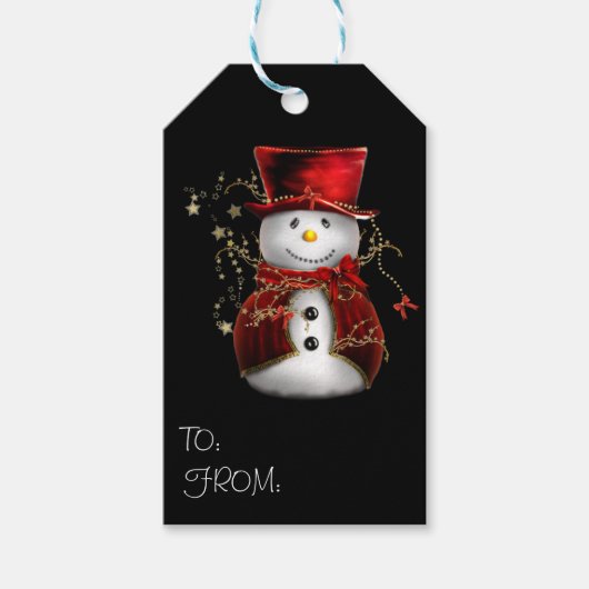 Cute Snowman in Red Velvet Kerstmis Cadeaulabel (Voorkant)