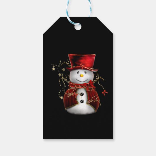 Cute Snowman in Red Velvet Kerstmis Cadeaulabel (Achterkant)