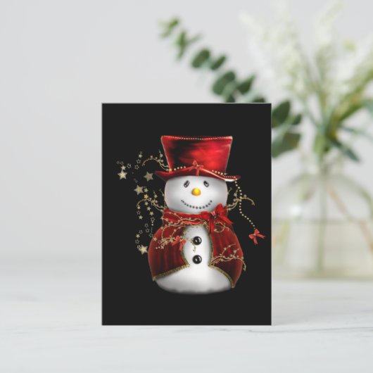 Cute Snowman in Red Velvet Kerstmis Feestdagenkaart (Staand voorkant)