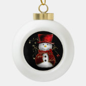 Cute Snowman in Red Velvet Kerstmis Keramische Bal Ornament (Voorkant)