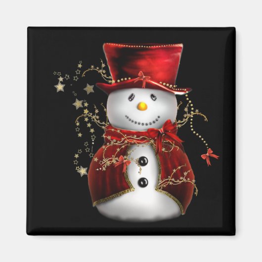 Cute Snowman in Red Velvet Kerstmis Magneet (Voorkant)