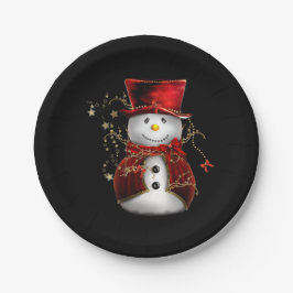 Cute Snowman in Red Velvet Kerstmis Papieren Bordje
