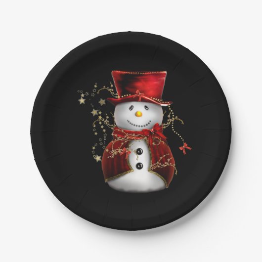 Cute Snowman in Red Velvet Kerstmis Papieren Bordje (Voorkant)