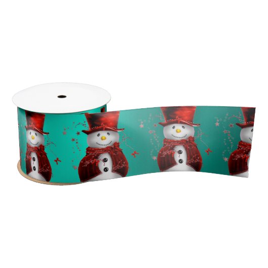 Cute Snowman in Red Velvet Kerstmis Satijnen Lint (Spoel)