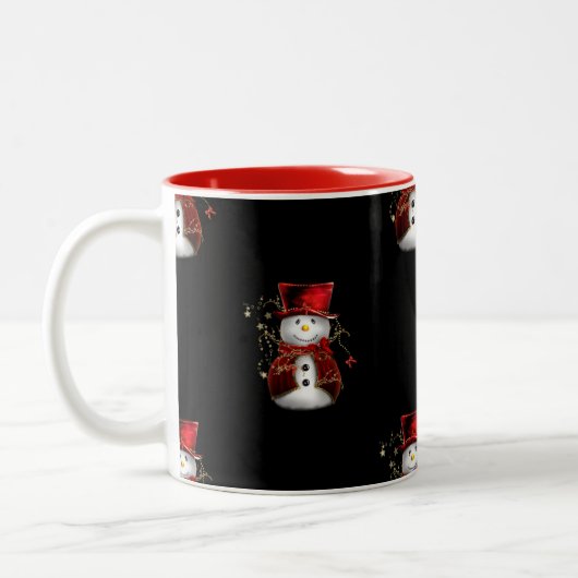 Cute Snowman in Red Velvet Kerstmis Tweekleurige Koffiemok (Links)