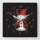 Cute Snowman in Red Velvet Kerstmis Vierkante Klok (Voorkant)