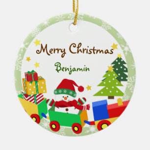 Cute Snowman in Speelgoed Train Kerstversiering Keramisch Ornament