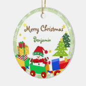 Cute Snowman in Speelgoed Train Kerstversiering Keramisch Ornament (Links)