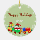 Cute Snowman in Speelgoed Train Kerstversiering Keramisch Ornament (Achterkant)