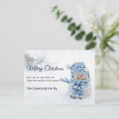 Cute Snowman in Winter Foto Kerstfeestdag Briefkaart (Staand voorkant)
