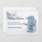 Cute Snowman in Winter Foto Kerstfeestdag Briefkaart (Voorkant / Achterkant)