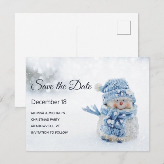 Cute Snowman in Winter Foto Save the Date Uitnodiging Briefkaart (Voorkant / Achterkant)