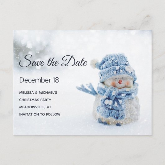 Cute Snowman in Winter Foto Save the Date Uitnodiging Briefkaart (Voorkant)