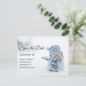Cute Snowman in Winter Foto Save the Date Uitnodiging Briefkaart (Staand voorkant)