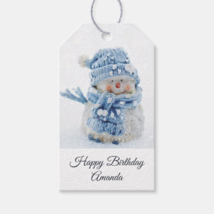 Cute Snowman in Winter Fotograaf op zondag Cadeaulabel