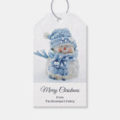 Cute Snowman in Winter Fotografie Kerstmis Cadeaulabel (Voorkant)
